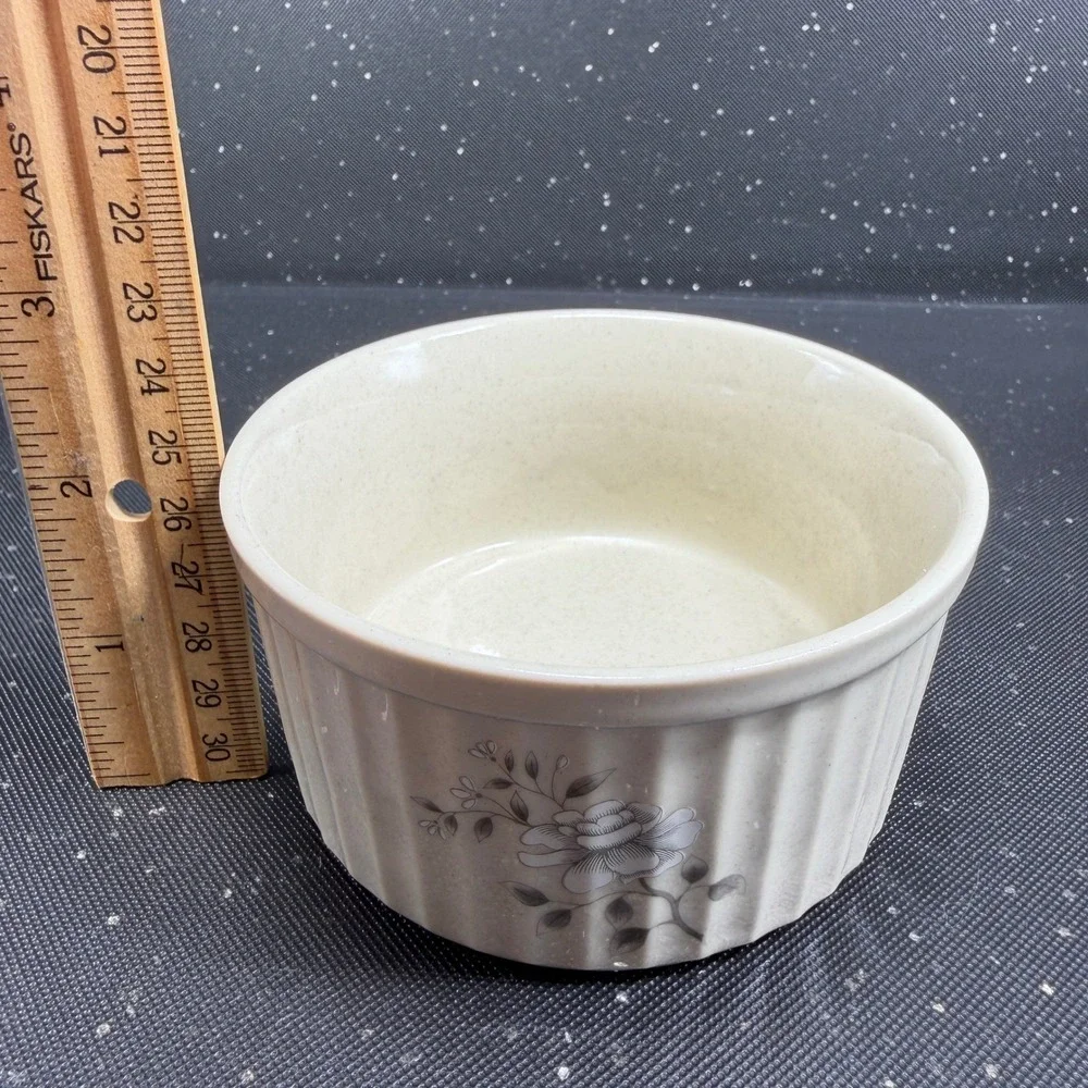 Southampton Stoneware Collection Ramekins Set 2 Grey Floral Cream Made in Japan